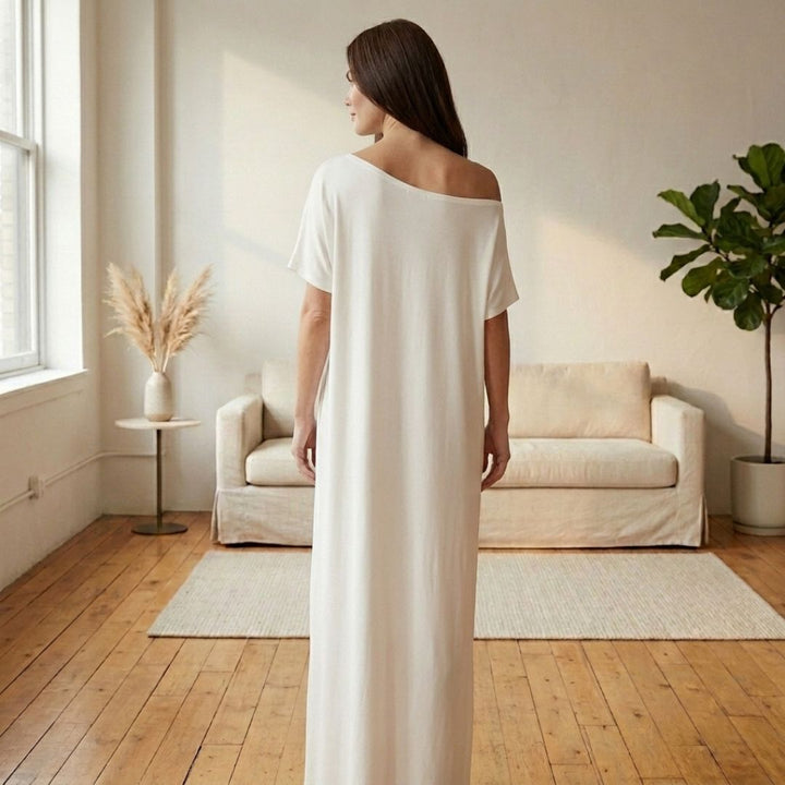Off-shoulder maxi dress with pockets | Loose and airy | Summer dress with wide neckline S–2XL