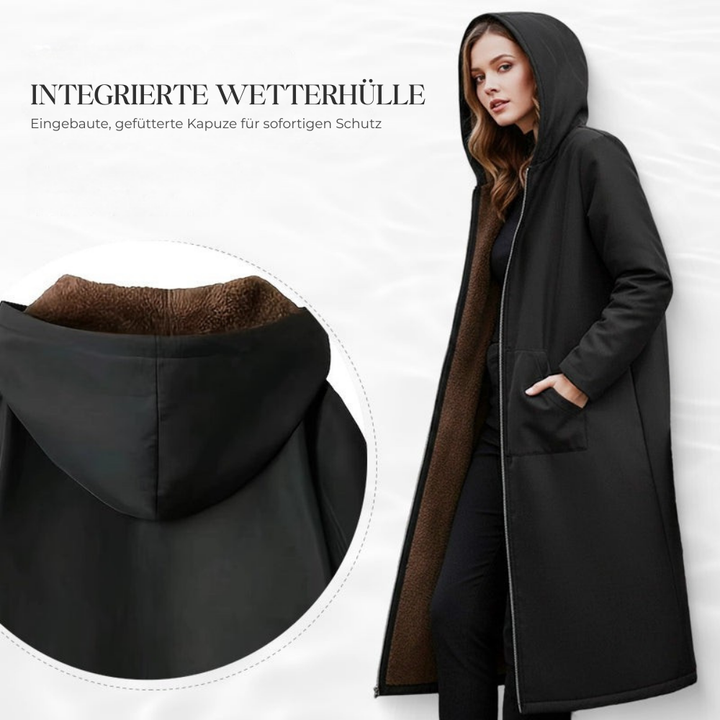 Winter Parka | Langer gefütterter Mantel mit Kapuze, Reißverschluss und verlängertem Saum für kalte Tage