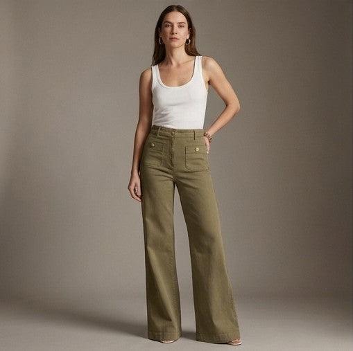 Damen High-Waist Hose mit Stretch-Denim | Figurformend &amp; Beinverlängernd | Weites Bein in voller Länge