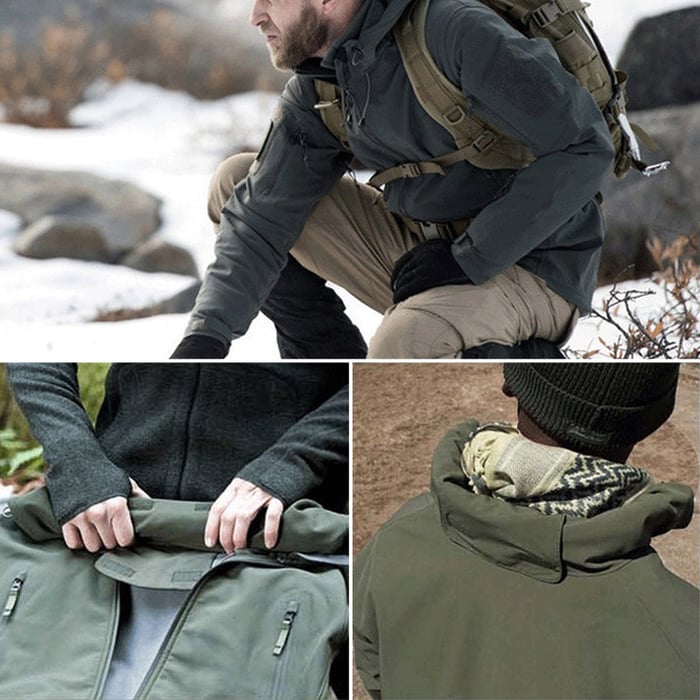 Herren Softshelljacke | Winddichte, wasserabweisende Outdoorjacke mit Kapuze, Fleecefutter und verstellbaren Bündchen