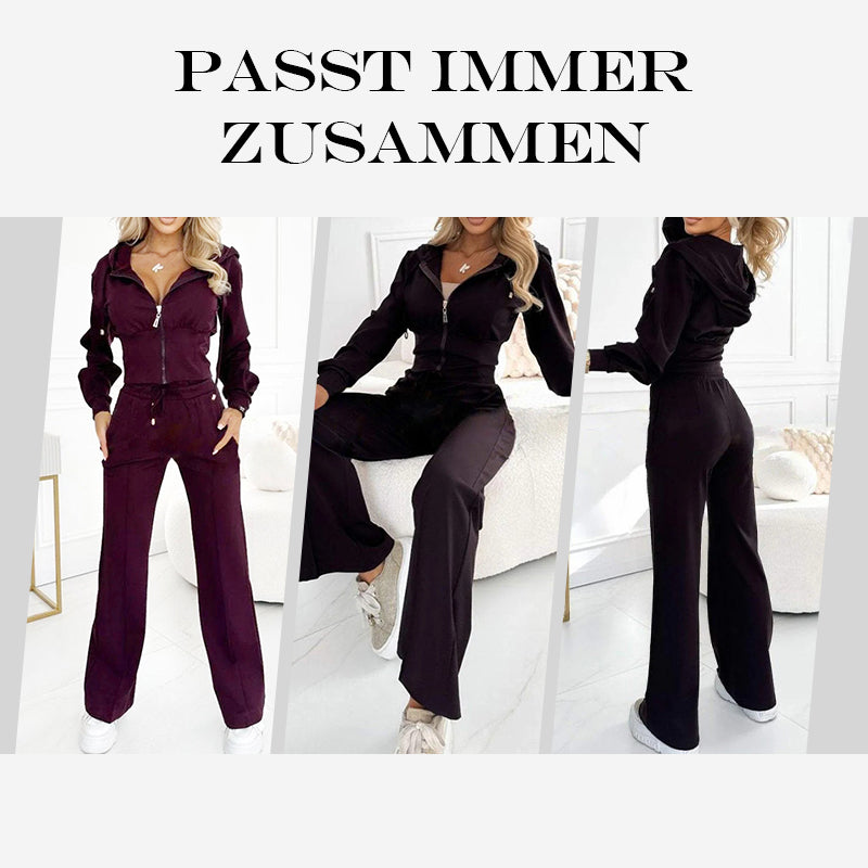 Damen Zweiteiler Trainingsanzug mit Kapuzenjacke | Bequemes Sport-Set mit Hose | Aktiver Freizeitlook