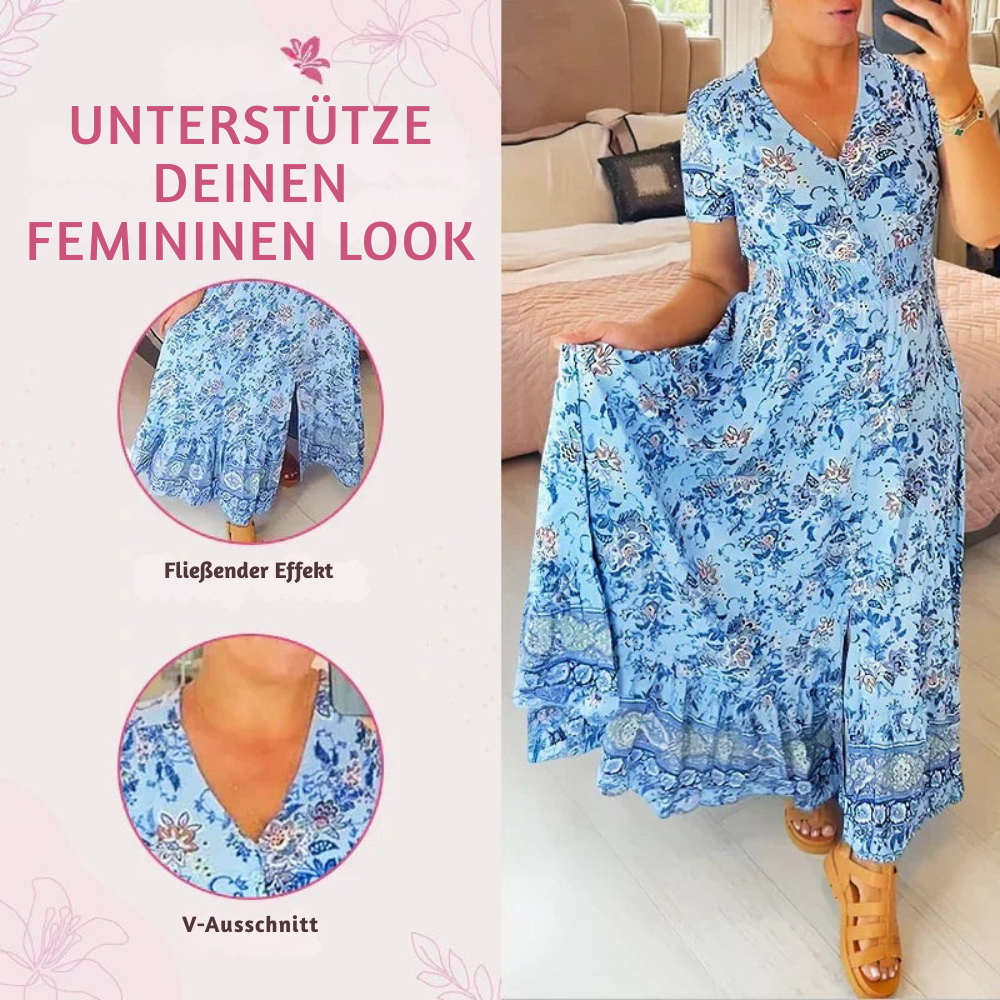 Schmeichelndes Sommerkleid aus Stretch-Baumwollmischung | V-Ausschnitt für feminine Linie | Bequem &amp; vielseitig | Größen XS–5XL