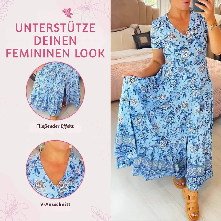 Schmeichelndes Sommerkleid aus Stretch-Baumwollmischung | V-Ausschnitt für feminine Linie | Bequem &amp; vielseitig | Größen XS–5XL