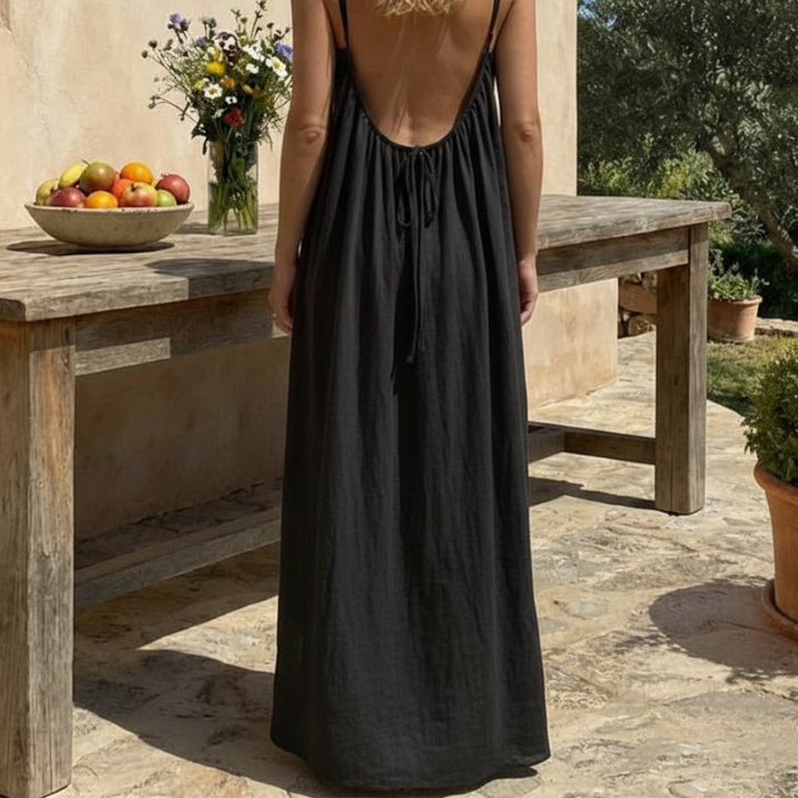 Rückenloses Maxi-Trägerkleid mit Keyhole-Rücken | Fließende Loungewear-Passform | 95% Polyester, 5% Elasthan, S–2XL