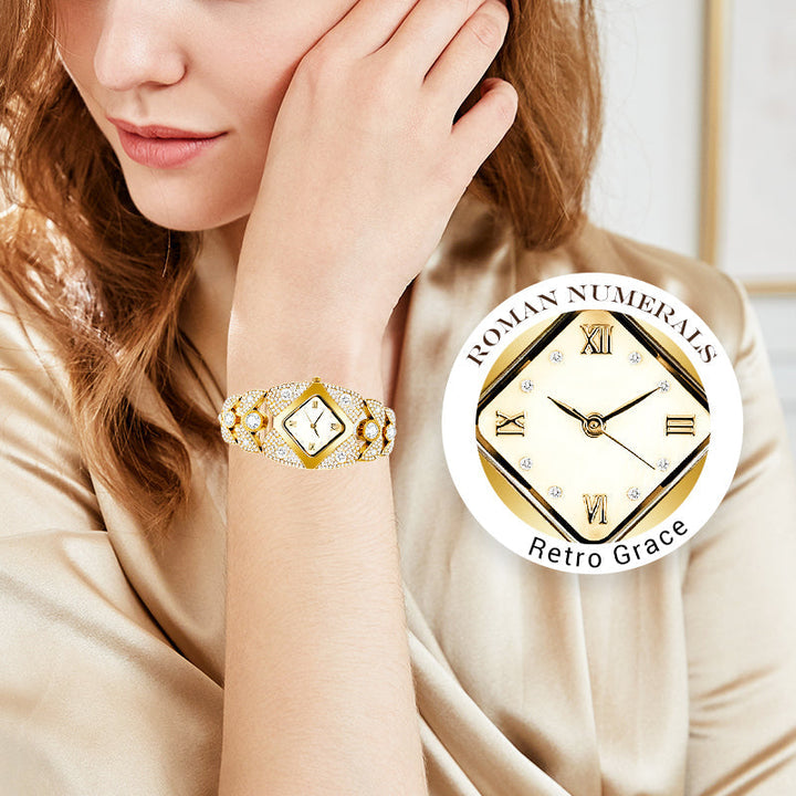 Orologio vintage da donna con quadrante in pietra naturale | Quarzo preciso ±15 sec/mese | Resistente agli schizzi | Argento/oro