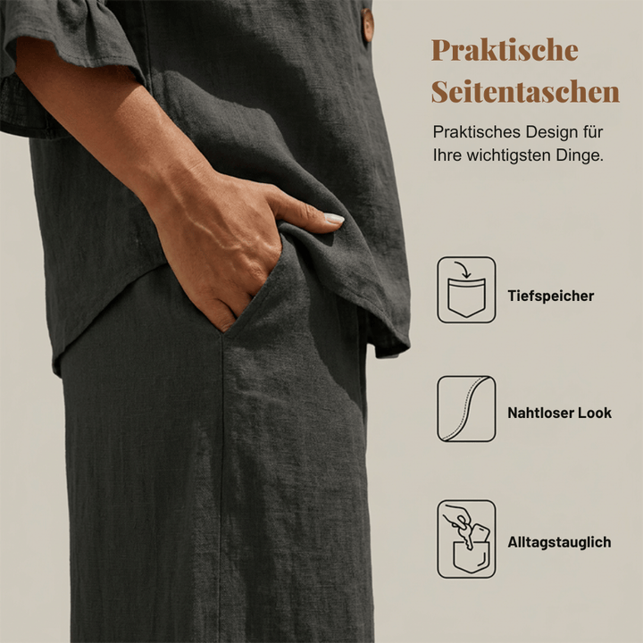 Damen-Loungeset | Zweiteiliges Set aus Baumwollmischung mit Rüschenärmeln und weiter Hose für Freizeit und Alltag