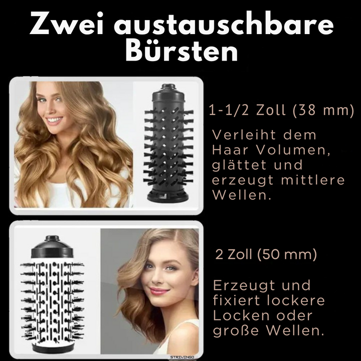 3-in-1 Heißluftbürste mit wechselbaren Rundbürsten | 3 Temperaturstufen &amp; Ionen-Technologie | Volumen, Locken &amp; Glätten, 1000W
