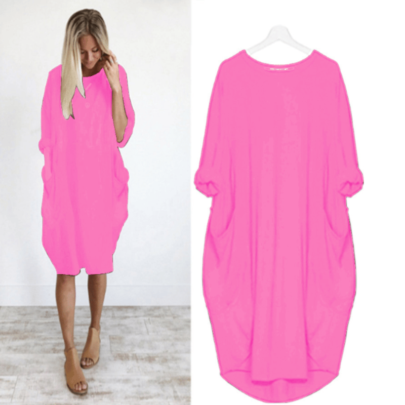 Damen Midikleid mit Lockerer Passform &amp; Rundhalsausschnitt | Luftiges Sommerkleid mit Taschen | Bequem &amp; Vielseitig