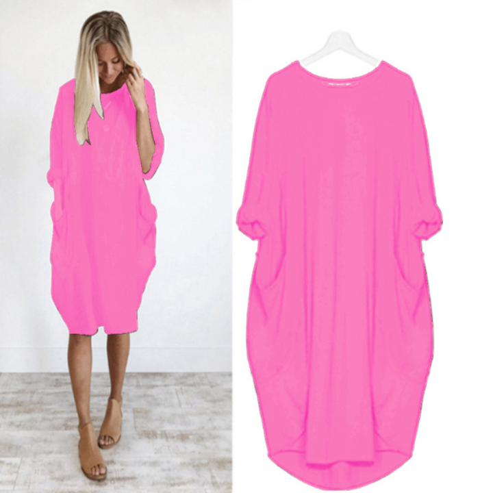 Damen Midikleid mit Lockerer Passform &amp; Rundhalsausschnitt | Luftiges Sommerkleid mit Taschen | Bequem &amp; Vielseitig