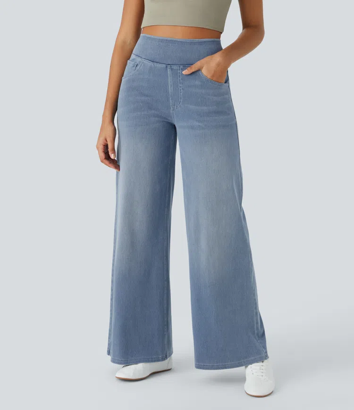 Damen Jeans High Waist Wide Leg | Vier-Wege-Stretch &amp; ohne Reißverschluss | Bequem, formend &amp; mit Taschen, XS–5XL