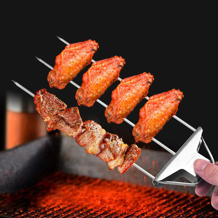 Edelstahl Grillspieße mit 9 Zinken – BlazeTrio für gleichmäßiges Garen von Fleisch, Fisch &amp; Gemüse | Spülmaschinenfest | inkl. Oxford-Tasche