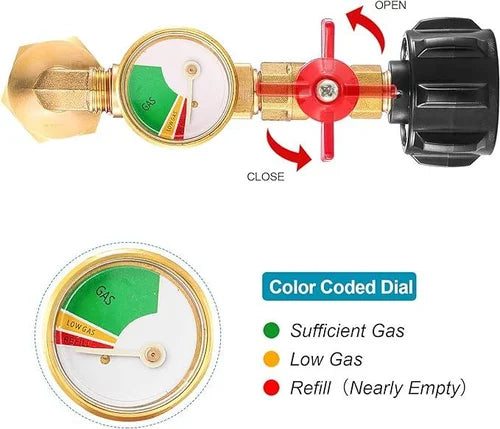 Gasdruckregler mit Manometer | Schnelle Gasstandanzeige | Für Gasflaschen, Grill &amp; Camping