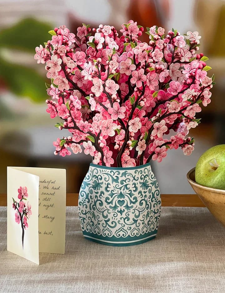 Pop-Up Papierblumenstrauß 3D | Blumenkarte mit Papiervase &amp; Grußkarte | Handgefertigt, langlebig | Deko-Geschenk 43×38 cm