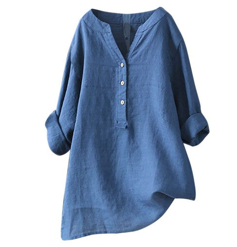 Damen Casualkleid mit V-Ausschnitt &amp; verstellbaren Ärmeln | Lockerer Schnitt | Leichtes Alltagskleid