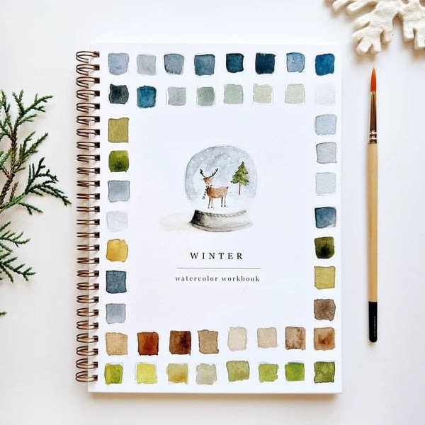 Cahier de travail aquarelle pour débutants | 12 motifs avec guide étape par étape | Papier 120 lb, 6,5"×9", mélange et peinture
