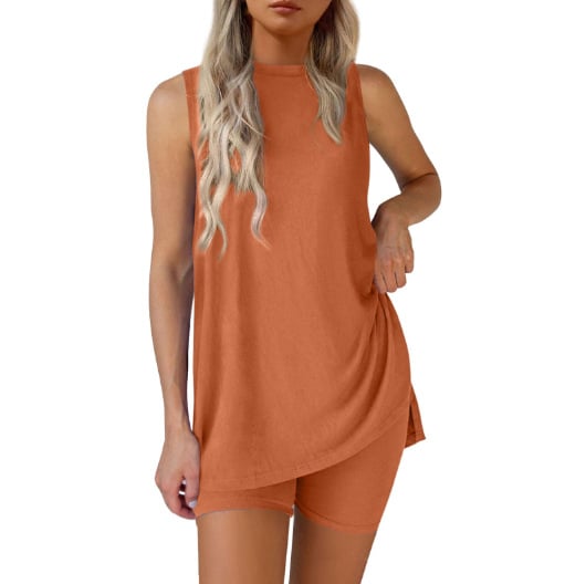 Damen Lounge-Set mit Biker-Shorts | Zweiteiliges Freizeit-Set mit ärmellosem Oberteil | Bequemes Sommer-Outfit für Alltag &amp; Urlaub