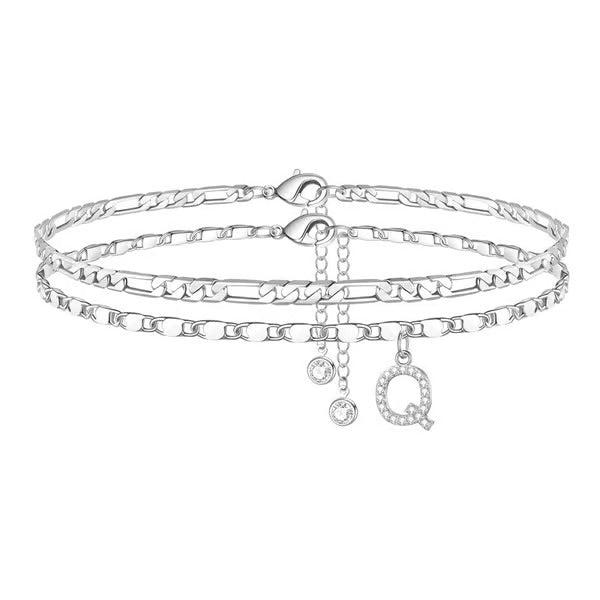 Chaîne de cheville lettres multicouches et réglable | Hypoallergénique, sans nickel ni plomb | Or/argent | 21,5 cm + 5 cm