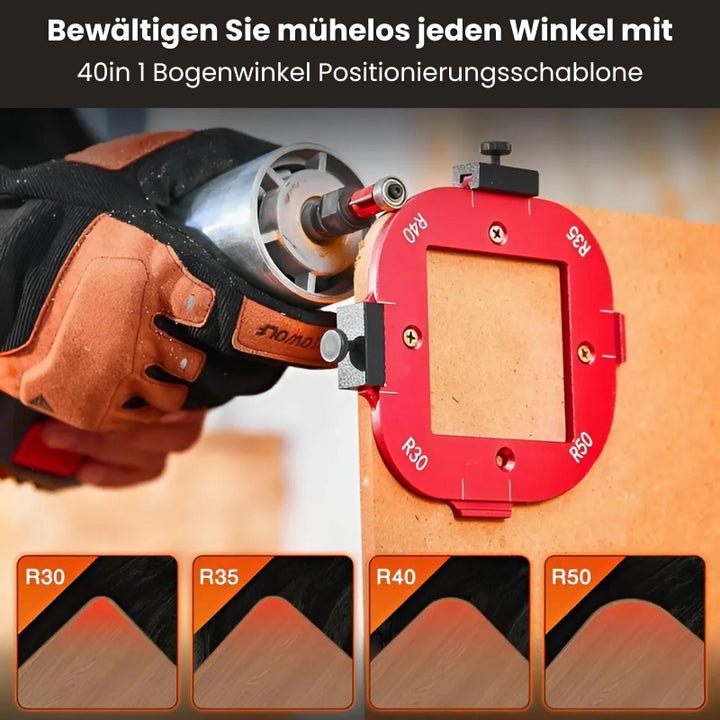 Oberfräsen-Eckenschablonen 4-in-1 aus Aluminium – CornerCommand für perfekte Radien R30–R50 | Präzise Ausrichtung | Robust