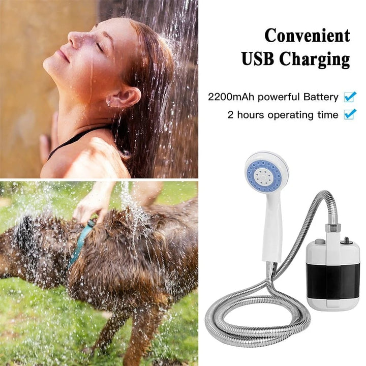 Kompakte Campingdusche mit Akku &amp; 1-Knopf-Bedienung | 4–5 L/min Wasserfluss | USB-aufladbar 2200 mAh | Für Camping, Auto &amp; Haustiere