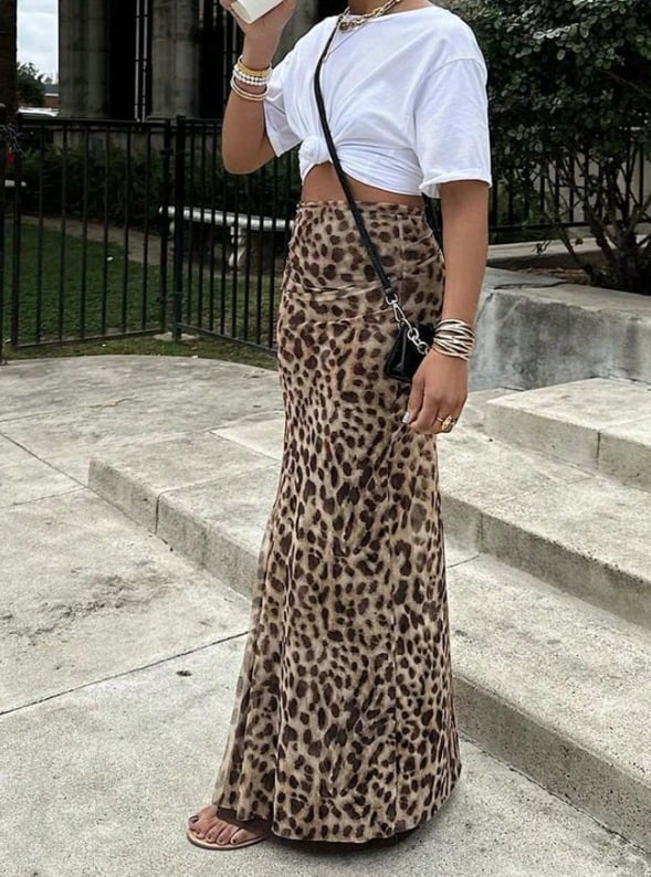WildCurve – Leopardmuster-BodyDamen Leopardenrock | High-Waist Bodycon Maxirock mit figurbetonter Passformcon-Rock mit hohem Bund