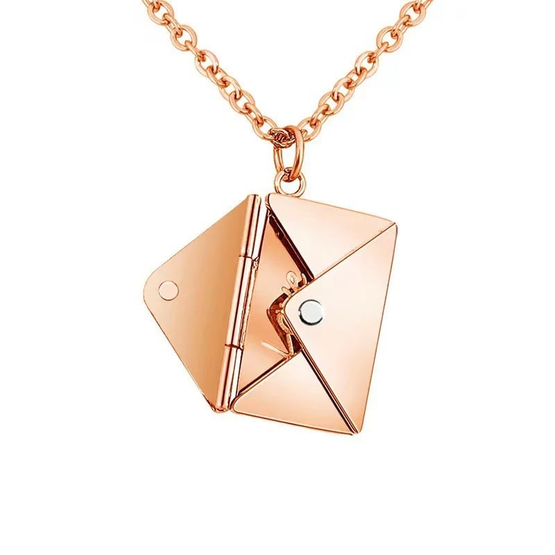 Brief-Anhänger Halskette aus Edelstahl | Liebesbrief-Pendant mit abnehmbarem Mini-Brief | 40 cm + 5 cm Verlängerung