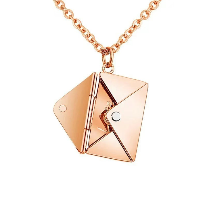 Brief-Anhänger Halskette aus Edelstahl | Liebesbrief-Pendant mit abnehmbarem Mini-Brief | 40 cm + 5 cm Verlängerung