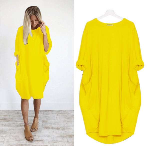 Damen Midikleid mit Lockerer Passform &amp; Rundhalsausschnitt | Luftiges Sommerkleid mit Taschen | Bequem &amp; Vielseitig