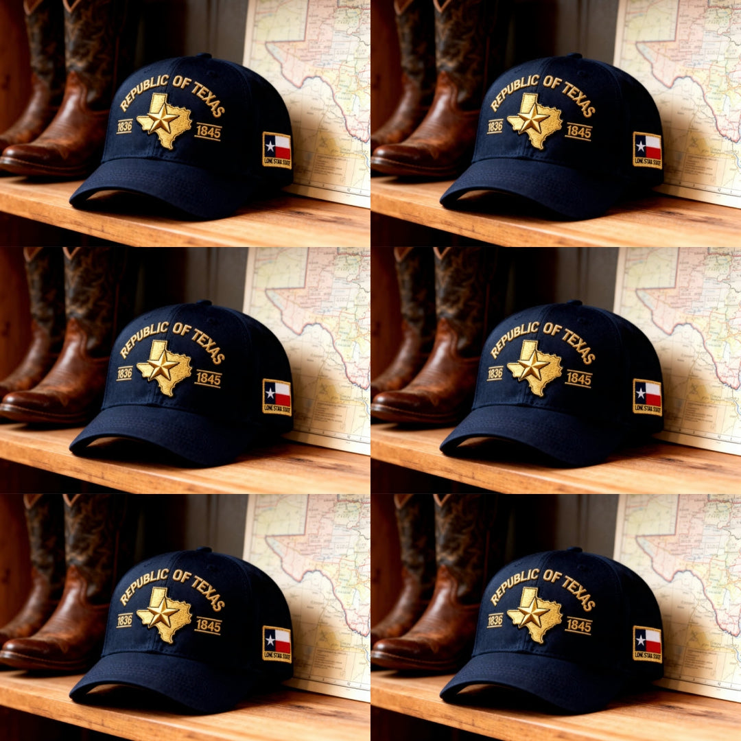 Bestickte Cap mit Texas-Silhouette &amp; goldenem 3D-Stickmotiv | Verstellbare Passform 56–61 cm | Dunkelmarineblau