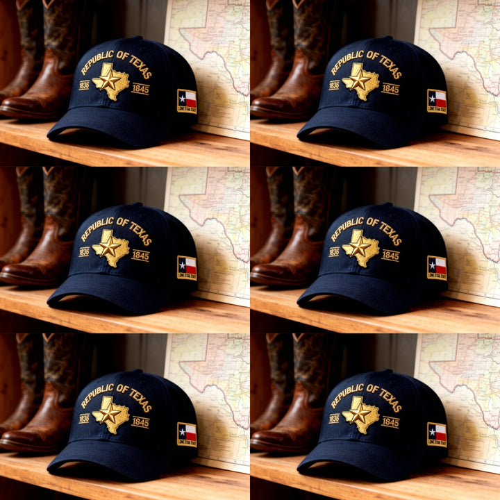 Bestickte Cap mit Texas-Silhouette &amp; goldenem 3D-Stickmotiv | Verstellbare Passform 56–61 cm | Dunkelmarineblau