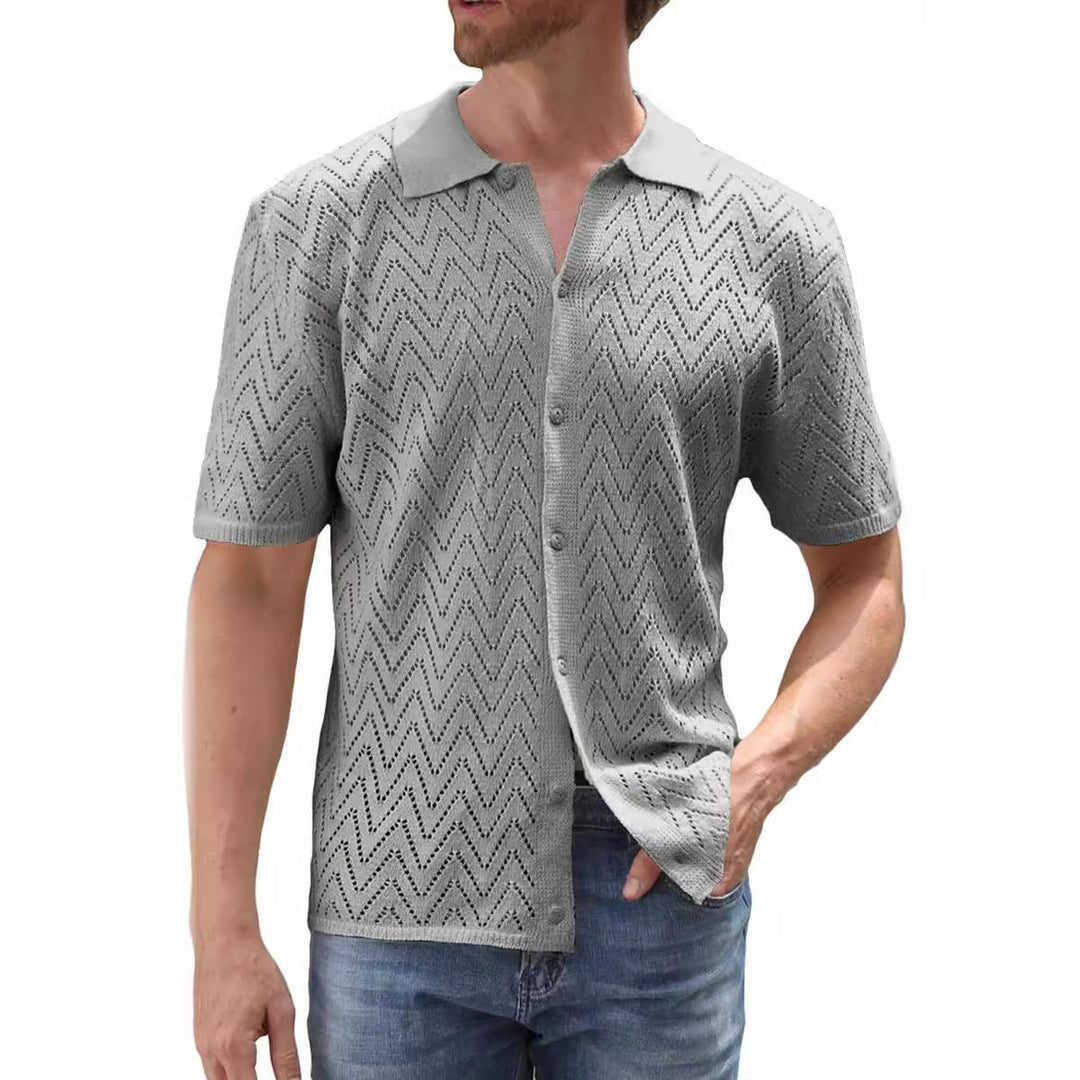 Herren Sommer Shirt Kurzarm Polyester mit Hohlmuster | Lockerer Freizeit-Look | Atmungsaktives Hemd für Urlaub und Alltag