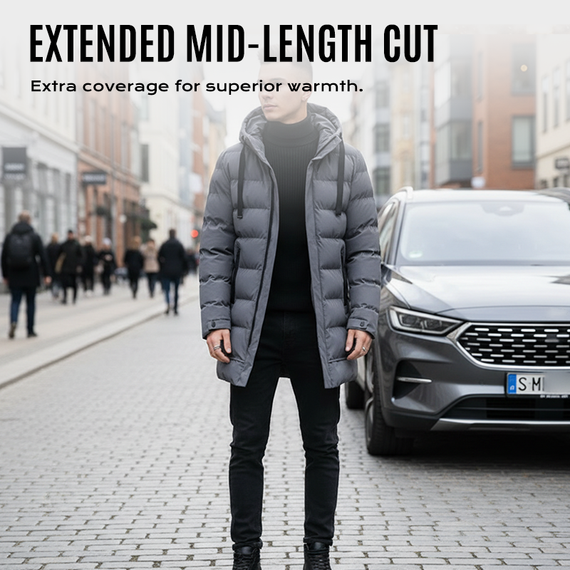Winter Steppjacke Herren | Winddicht mit Kapuze &amp; verlängerter Passform für kalte Tage
