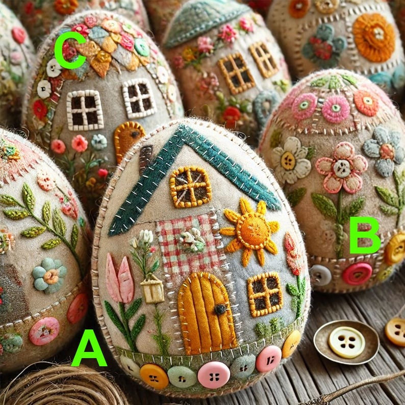 Set fai-da-te in feltro casetta a forma di uovo 9 cm | Decorazione pasquale patchwork da realizzare | Include feltro, filo da ricamo e dettagli | 5 stili