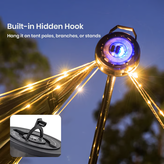 Tangle-free camping lamp with retractable cable | USB-C rechargeable, IPX4 | 14 hours lighting time &amp; 3 modes