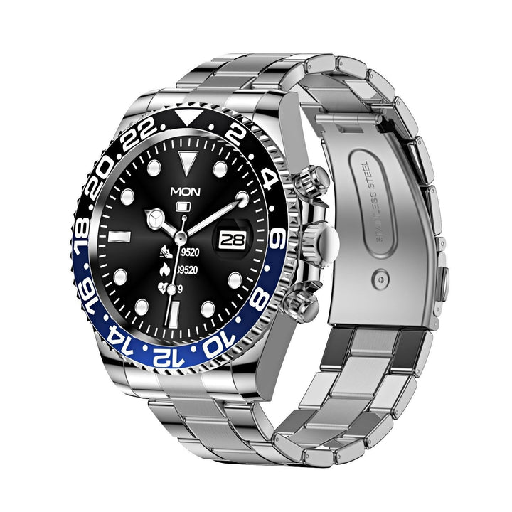 Montre connectée écran HD 1,28 pouce | Lunette rotative &amp; appels Bluetooth | Fréquence cardiaque, sommeil, modes sport, bracelet acier inoxydable