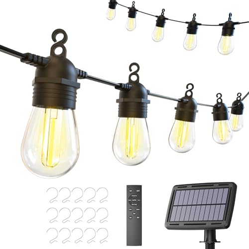 Solar Lichterkette außen 15,8 m mit Fernbedienung | IP65, 2700K warmweiß, 4 Lichtmodi und USB-C-Ladefunktion