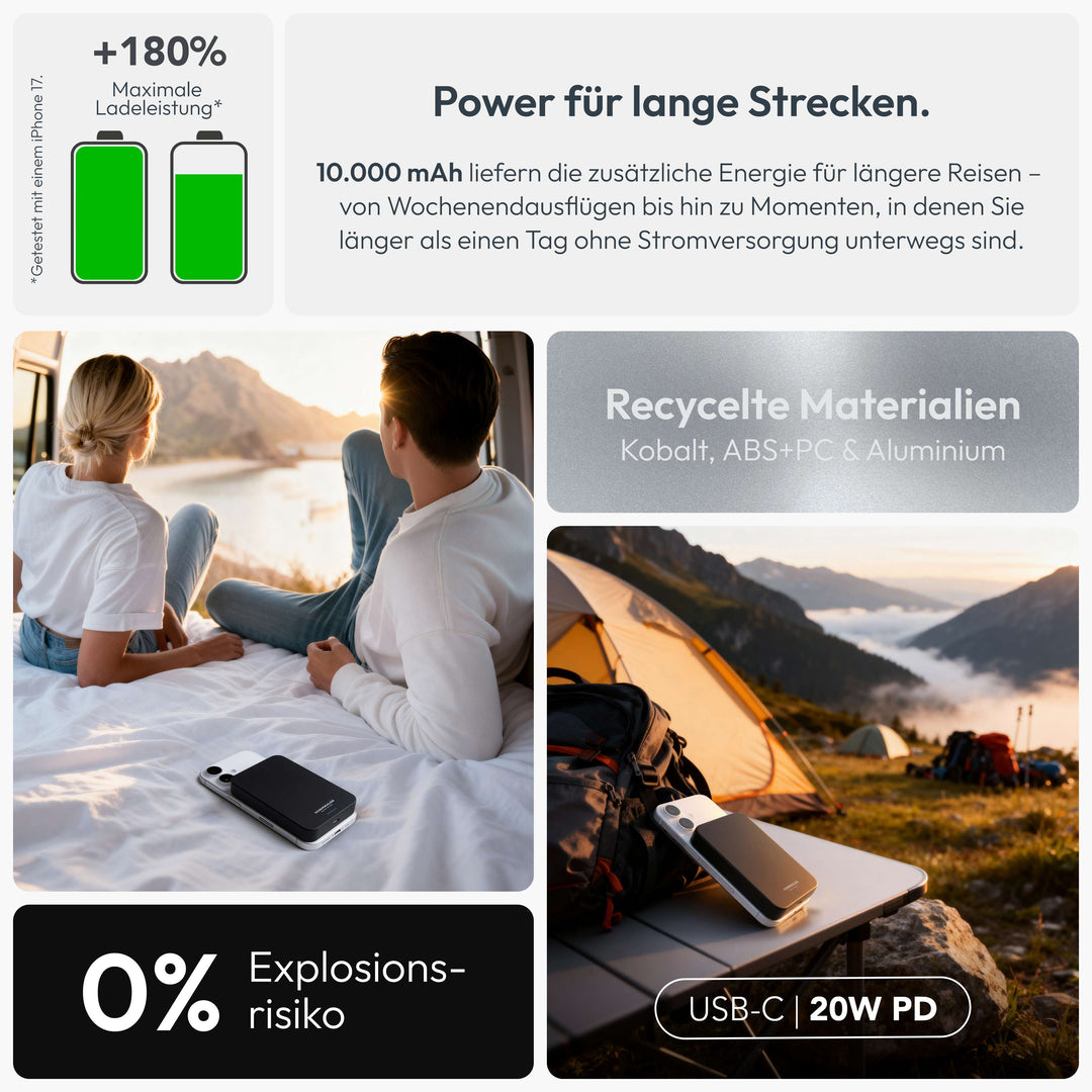 MagSafe Powerbank 10000 mAh | Magnetische Wireless Powerbank mit Qi2 &amp; USB-C PD