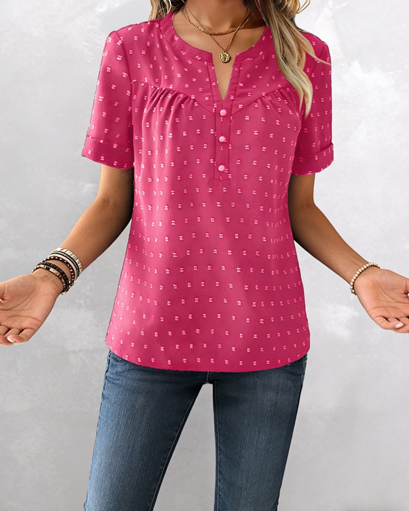 Damen Bluse mit V-Ausschnitt | Lockeres Kurzarm-Shirt aus Baumwollmischung | Leichte Sommerbluse für Alltag &amp; Freizeit