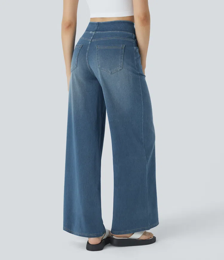 Damen Jeans High Waist Wide Leg | Vier-Wege-Stretch &amp; ohne Reißverschluss | Bequem, formend &amp; mit Taschen, XS–5XL