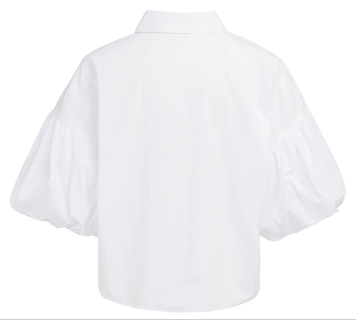 Damen Bluse | Oversize-Bluse mit kurzen Ballonärmeln, Kragen und Knopfleiste