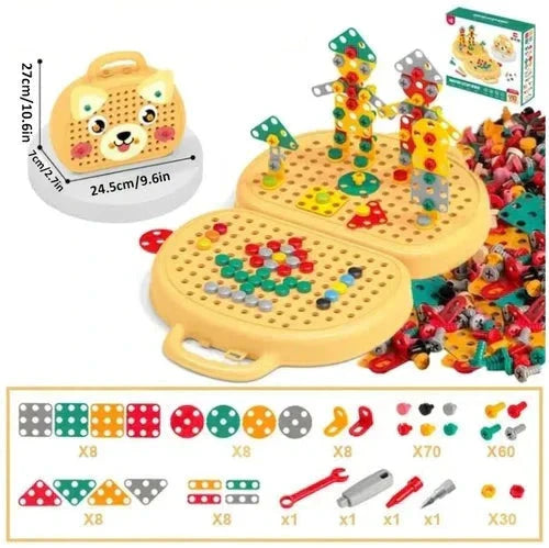 Kinder Konstruktionsset mit Spielzeug-Bohrmaschine | Schraubspielzeug im Werkzeugkoffer | Kreatives Bauen mit Schrauben &amp; Muttern | Fördert Motorik &amp; Kreativität