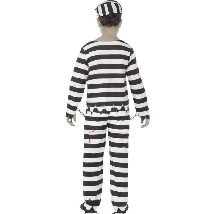 Jungen Zombie Gefangenen Kostüm Schwarz Weiß | Halloween Sträfling Kostüm mit Shirt, Hose, Mütze und Handfesseln