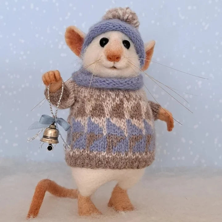 Weihnachtsanhänger Filzmaus | Handgefertigte Dekorationsfigur aus Naturmaterialien für Weihnachtsbaum &amp; Zuhause
