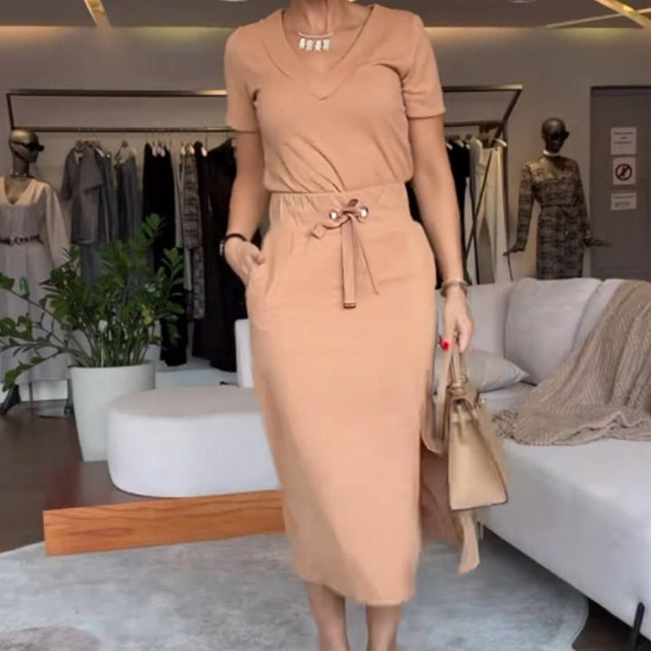 Damen V-Ausschnitt Top &amp; Rock Set | Figurbetont &amp; atmungsaktiv | Verstellbarer Bund, vielseitig kombinierbar
