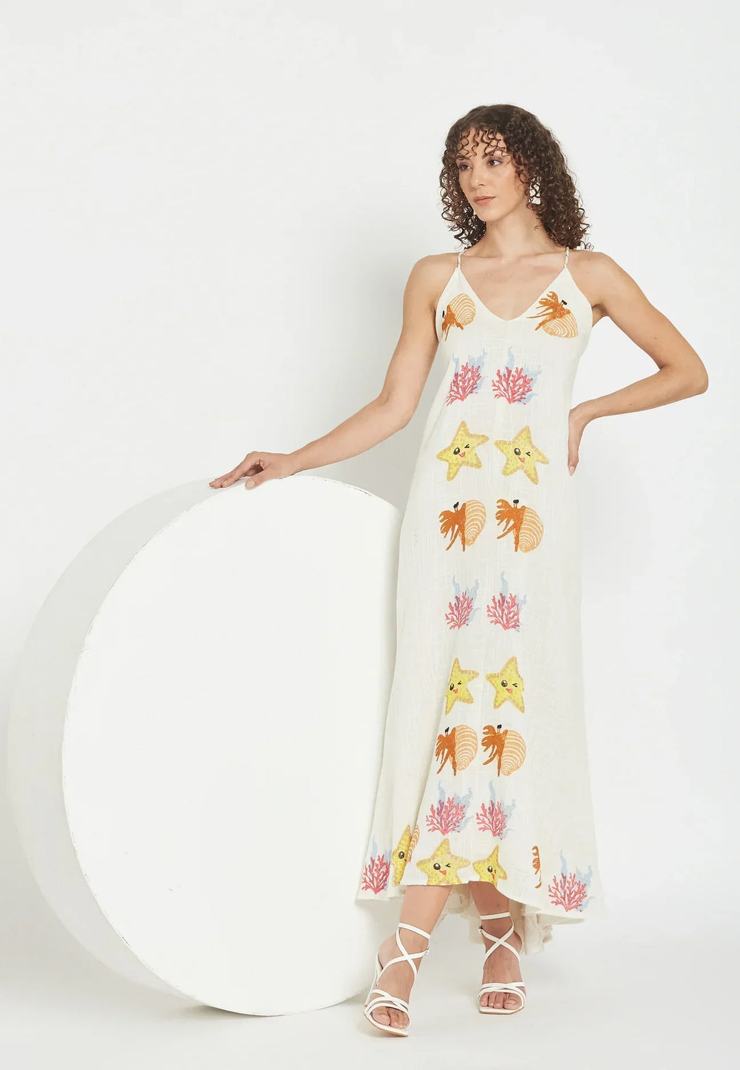 Damen Maxikleid mit Meeresstickerei | Coral Coast Sommerkleid | Leichtes Strandkleid | Luftig &amp; Fließend