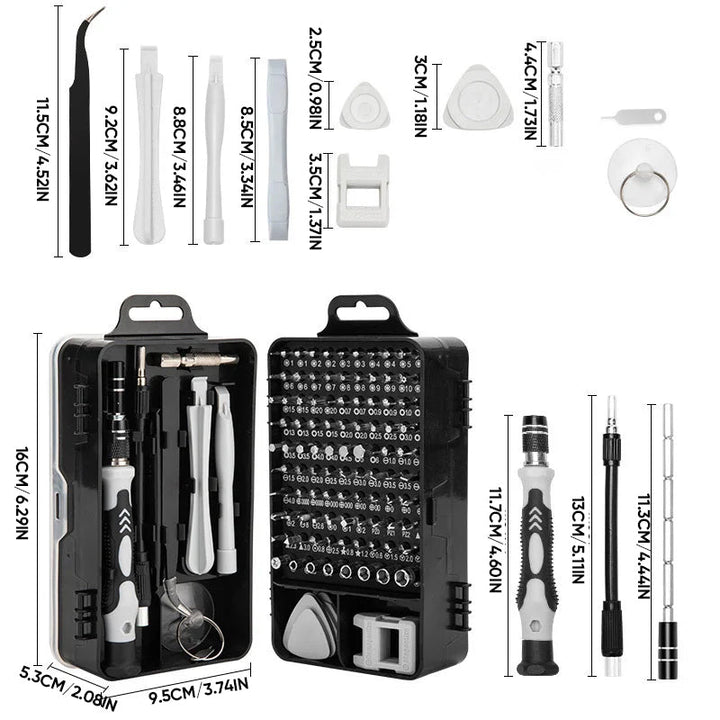 Präzisions-Schraubendreher Set | 115-in-1 mit 98 magnetischen Bits für Handy, Laptop und Feinmechanik