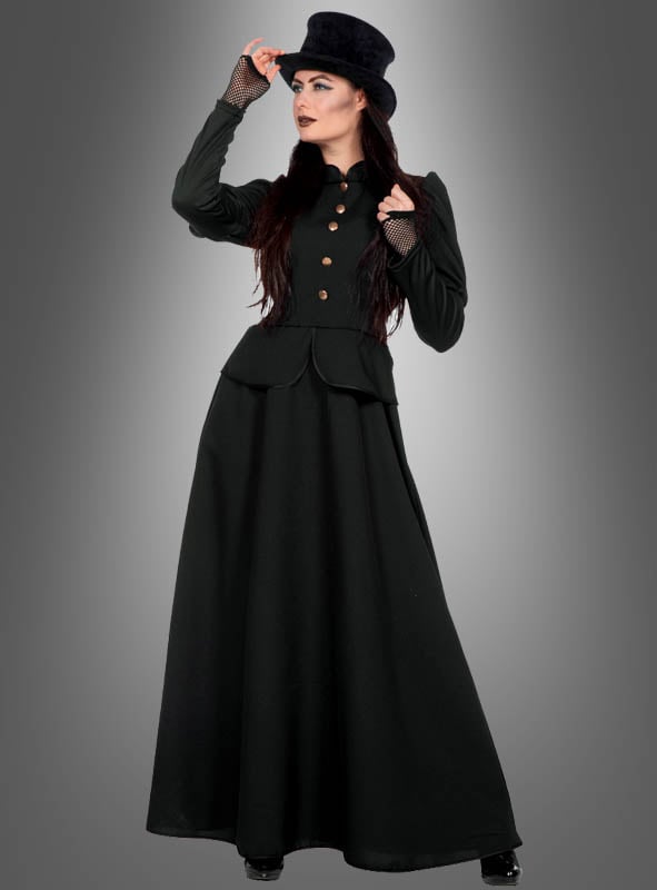 Hexenkostüm Damen schwarz | Langes klassisches Hexenkleid mit Schnürung und viktorianischem Schnitt für Halloween und Steampunk