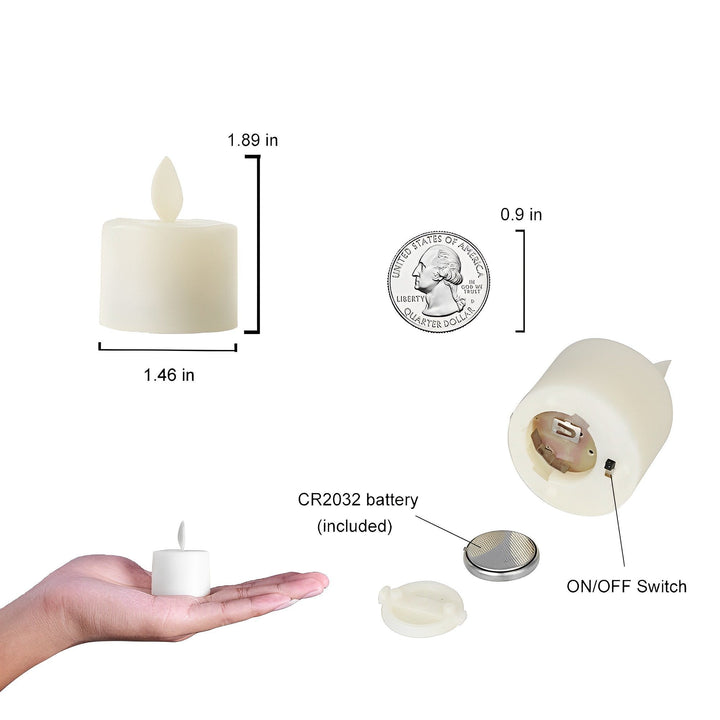 LED Kerzen mit beweglicher Flamme | 4,8 x 3,7 cm | Fernbedienung, Timer und CR2032-Batterie für über 50 Stunden Licht