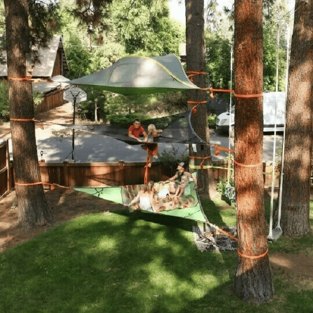 3-Punkt Camping Hängematte Dreieck | Bis 500 kg Tragkraft | Schwebend ohne ebenen Boden, Stauraumfächer für Outdoor &amp; Garten