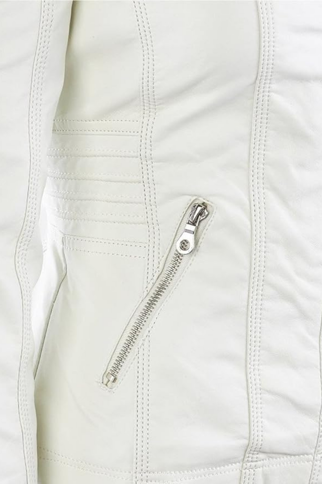 Damen Lederoptik Jacke mit Kapuze in Weiß | Wetterfeste Übergangsjacke mit abnehmbarer Kapuze und weichem Innenfutter