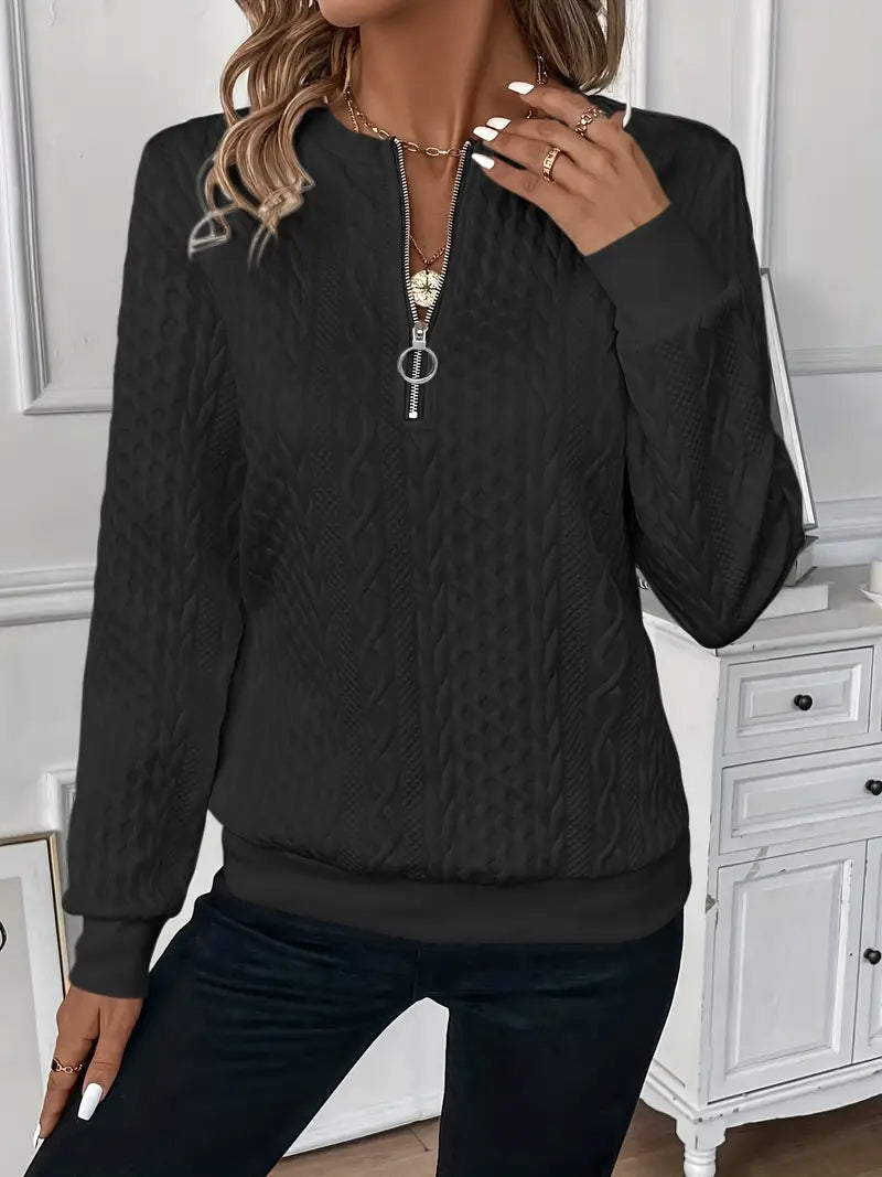 Damen Pullover mit halbem Reißverschluss | Weich &amp; warm für Herbst/Winter | Lockerer Schnitt mit Stehkragen | Farben Weiß/Schwarz/Grün
